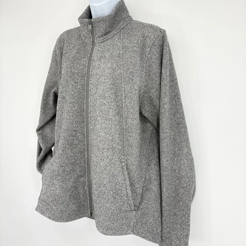 Athleta Stroll Fleece Full Zip‎ Jacket Heathered Grey XL Mock Neck Activewear